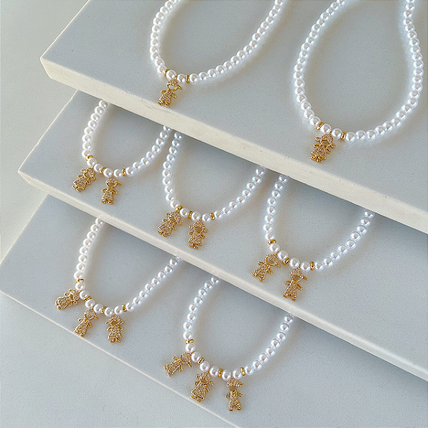 Colar Folheado Ouro 18k Pérolas Filhos Cravejados