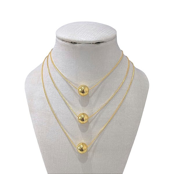 Colar Triplo Folheado Ouro 18k e Prata 925 Esfera