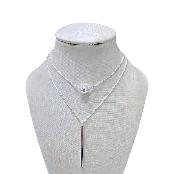 Colar Duplo Folheado Ouro 18k Bolinha Palito