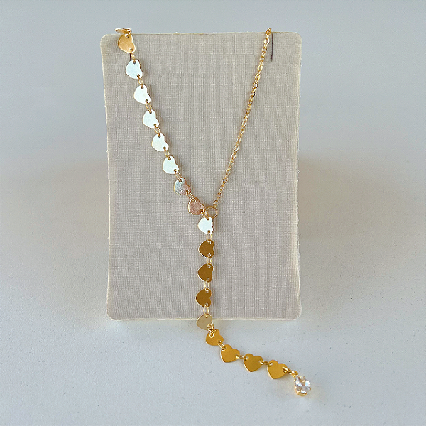 Colar Folheado Ouro 18k Gravatinha Corações