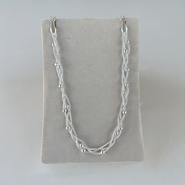 Choker Folheada Prata 925 Trançada Bolinhas