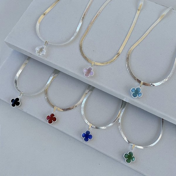 Colar Folheado Prata 925 Fita Laminada Trevo