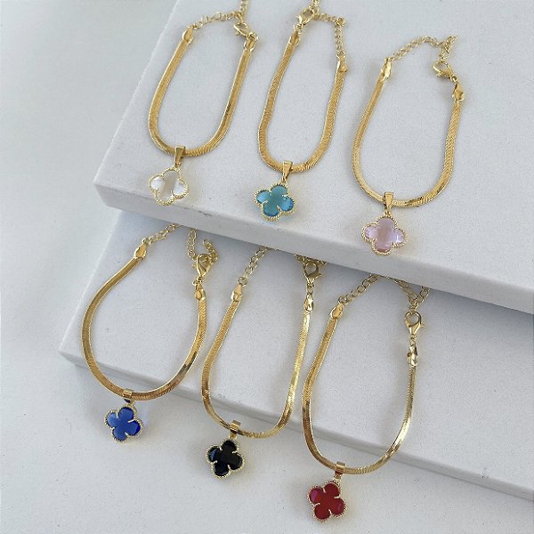 Pulseira Folheado Ouro 18k Fita Laminada Trevo