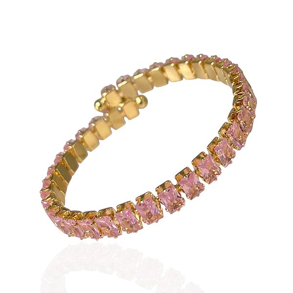 Bracelete Folheado Ouro 18k e Prata 925 Quadrado Cravejado