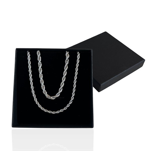 Conjunto Masculino Aço Inoxidável Prata + Caixa Presente
