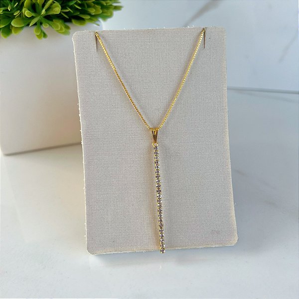Colar Folheado Ouro 18k Palito Strass