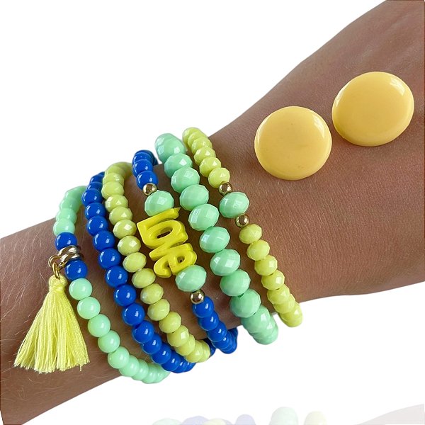 Conjunto Brinco e Kit Pulseiras