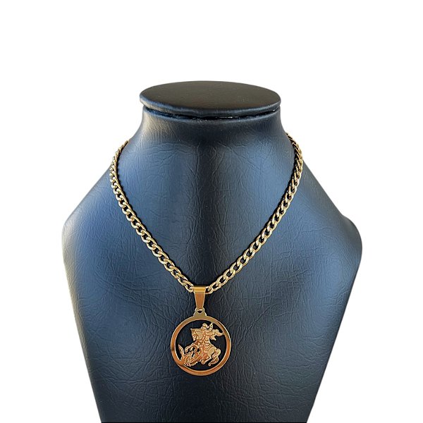 Corrente Masculina Aço Inoxidável Medalha São Jorge