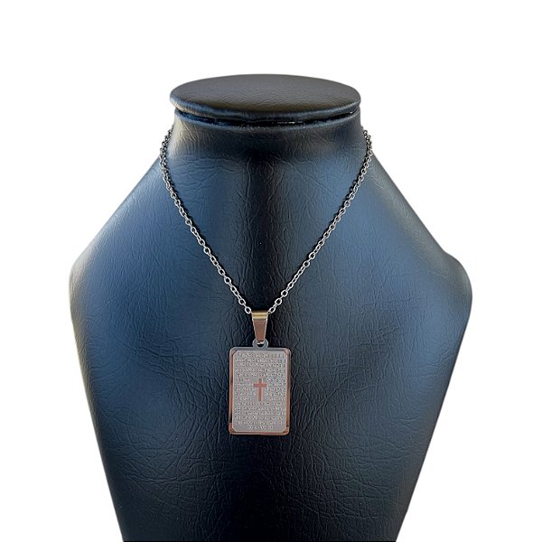 Corrente Masculina Aço Inoxidável Medalha Pai Nosso