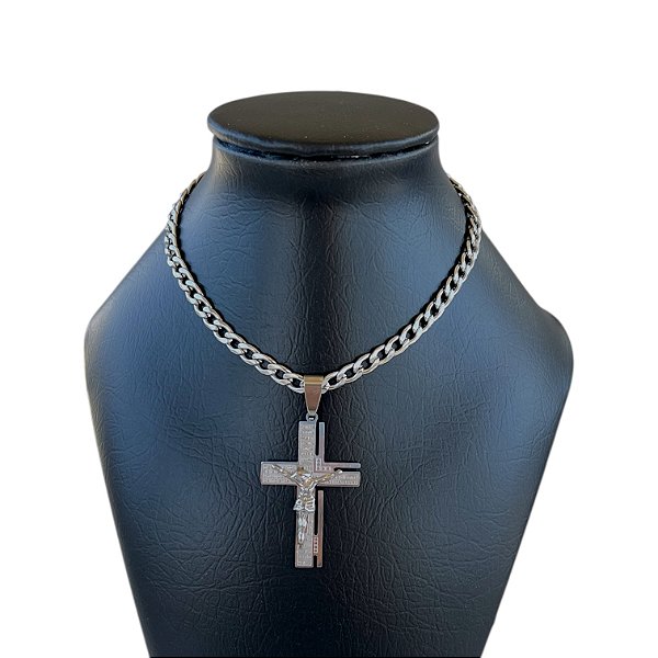 Corrente Masculina Aço Inoxidável Crucifixo