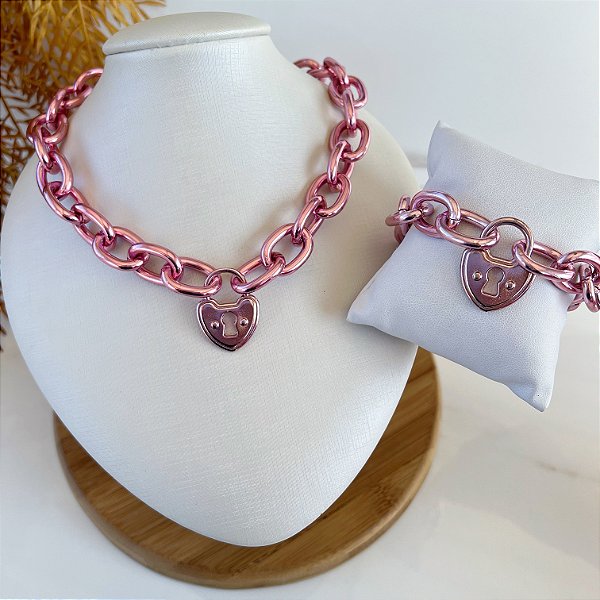 Conjunto Correntaria Bijuteria Cadeado