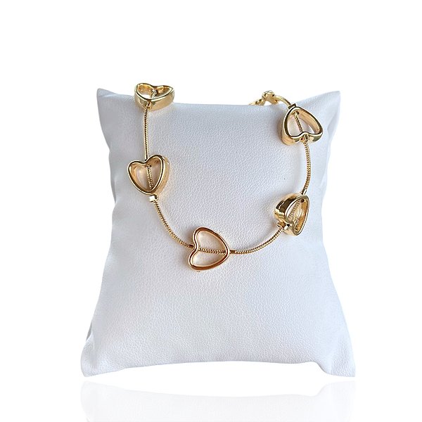 Pulseira Folheada Ouro 18k Corações Vazados