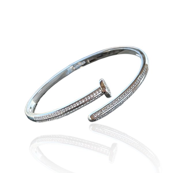Bracelete Folheado Prata 925 Inspired Prego Cravejado