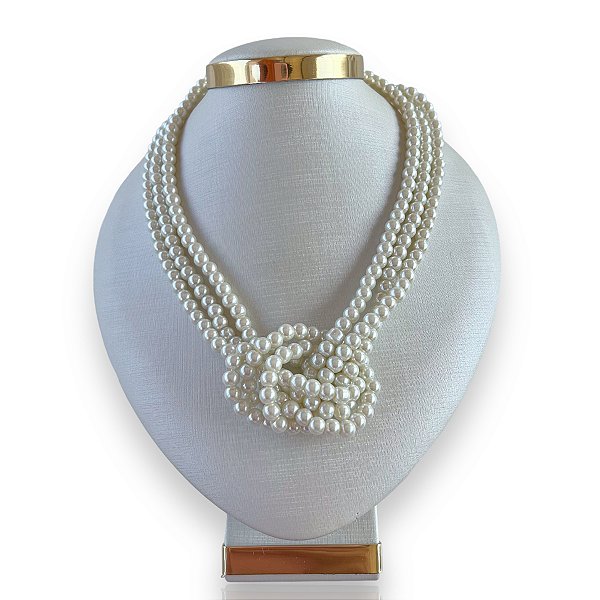 Colar Bijuteria Nó Pérolas