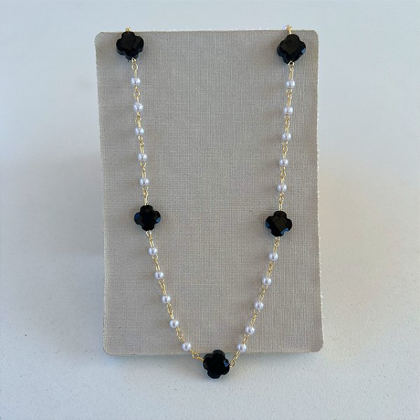 Colar Folheado Ouro 18k Trevos Pérolas