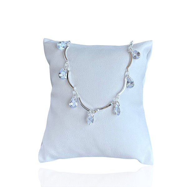 Pulseira Folheada Prata 925 Gotas Cristais