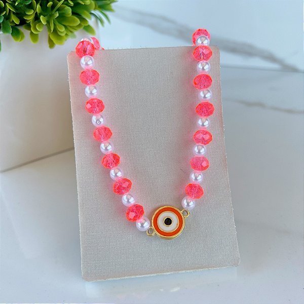 Choker Cristais Bijuteria Pérolas Olho Grego