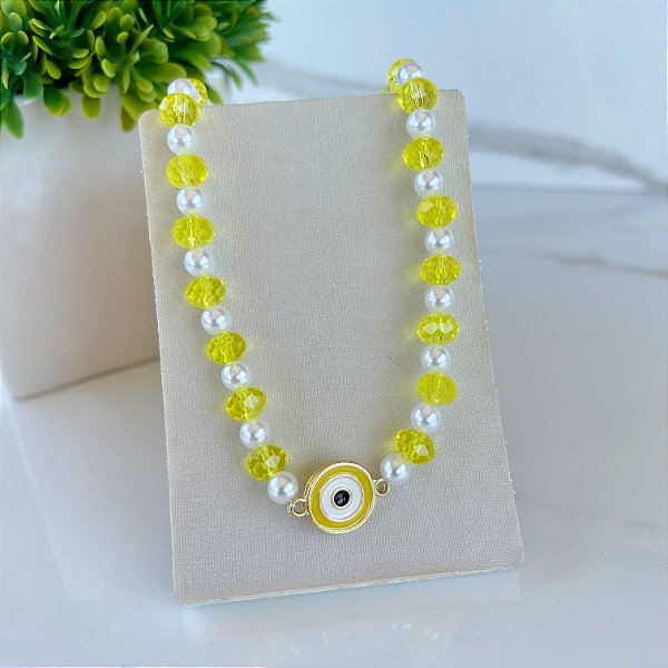 Choker Cristais Bijuteria Pérolas Olho Grego