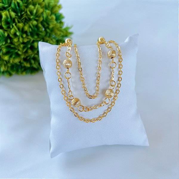 Pulseira Folheada Ouro 18k Tripla Bolinhas