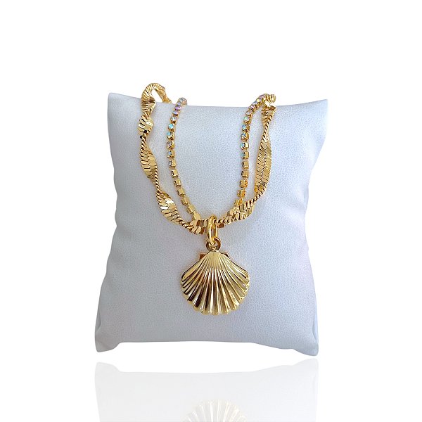 Pulseira Folheada Ouro 18k Dupla Riviera Torcida Concha