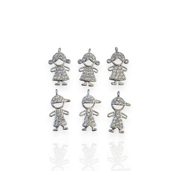 Pingente Folheado Prata 925 Filhos Penduricalho Cravejado
