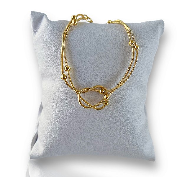Pulseira Folheada Ouro 18k e Prata 925 Nó Bolinhas