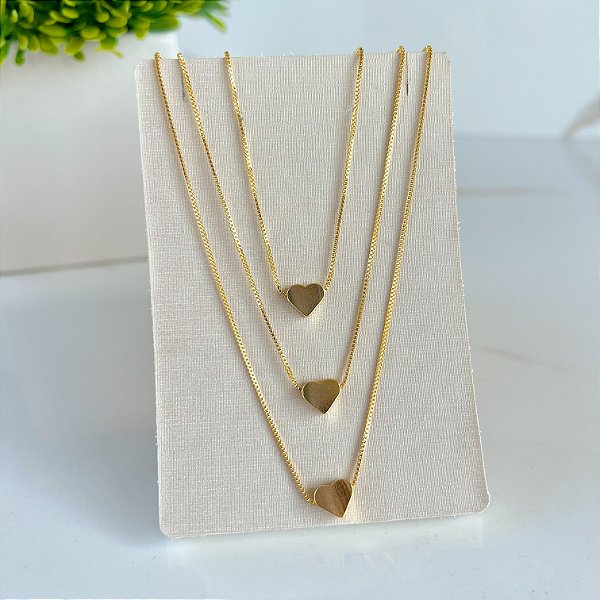 Colar Triplo Folheado Ouro 18k Corações