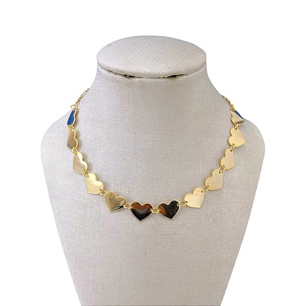 Choker Folheada Ouro 18k e Prata 925 Corações