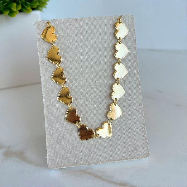Choker Folheada Ouro 18k e Prata 925 Corações