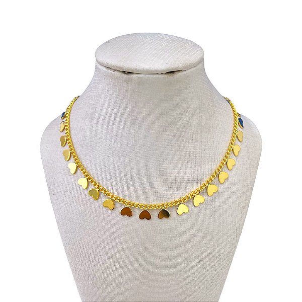 Choker Folheada Ouro 18k e Prata 925 Corações