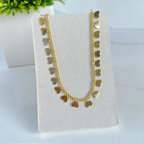 Choker Folheada Ouro 18k e Prata 925 Corações