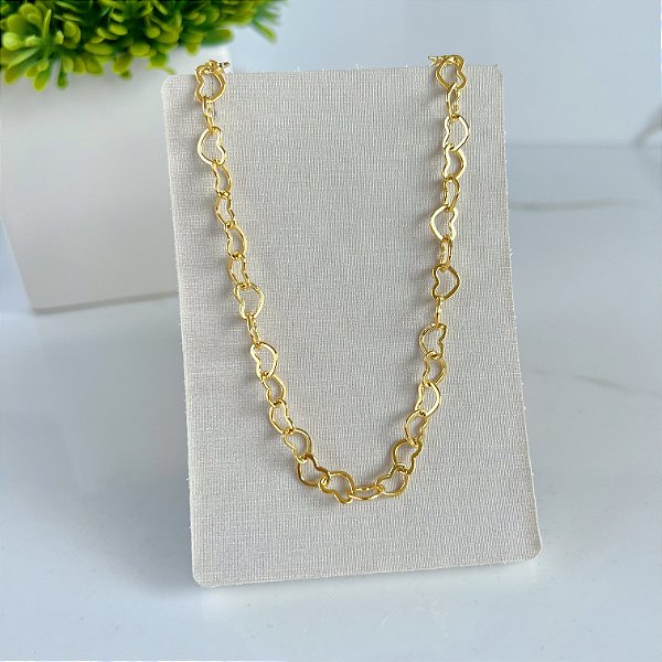 Choker Folheada Ouro 18k e Prata 925 Elos Corações
