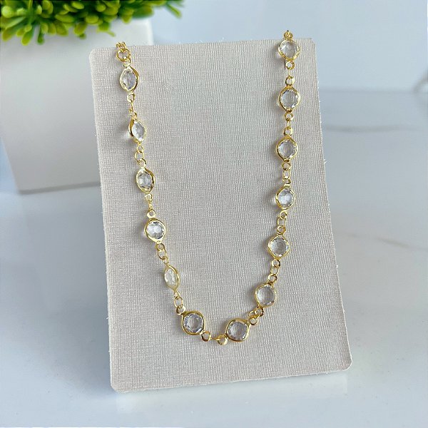Choker Folheada Ouro 18k Ponto de Luz Cristais