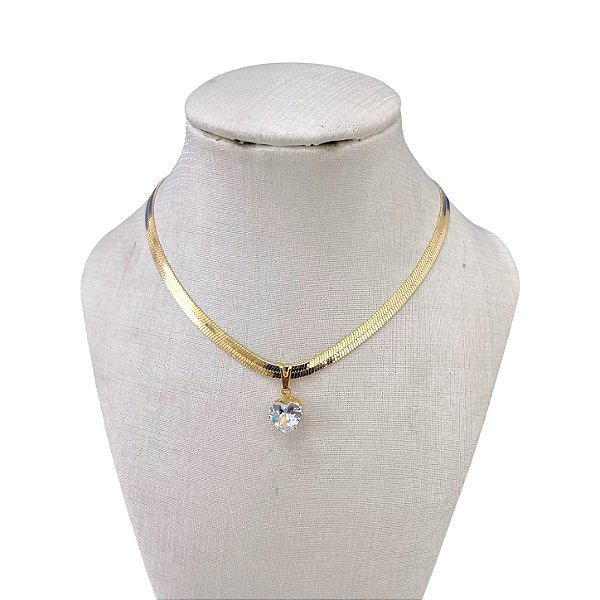 Choker Folheada Ouro 18k e Prata 925 Fita Laminada Ponto de Luz Coração