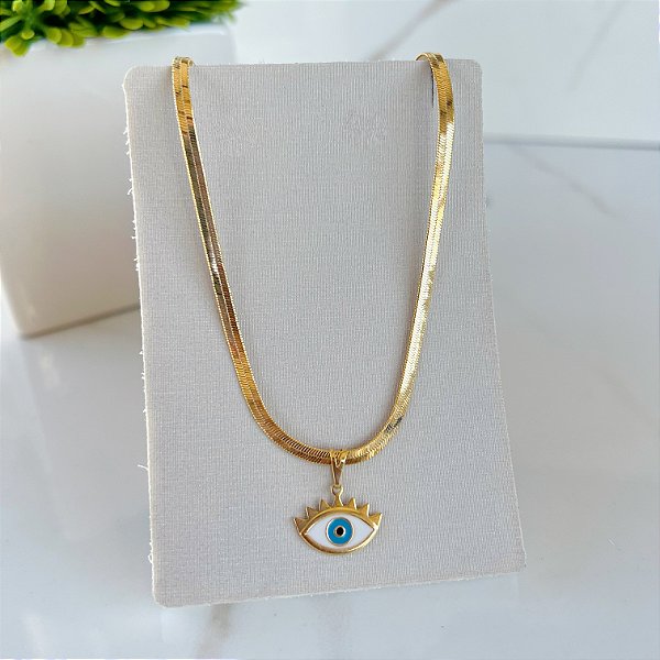 Choker Folheada Ouro 18k e Prata 925 Fita Laminada Olho Grego
