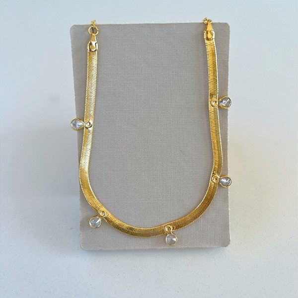 Choker Folheada Ouro 18k e Prata 925 Fita Laminada Ponto de Luz