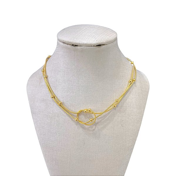 Choker Folheada Ouro 18k e Prata 925 Nó Bolinhas
