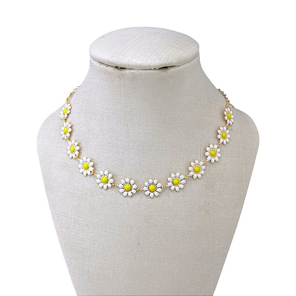 Choker Folheada Ouro 18k e Prata 925 Margaridas