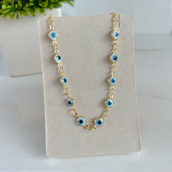 Choker Folheada Ouro 18k e Prata 925 Olho Grego