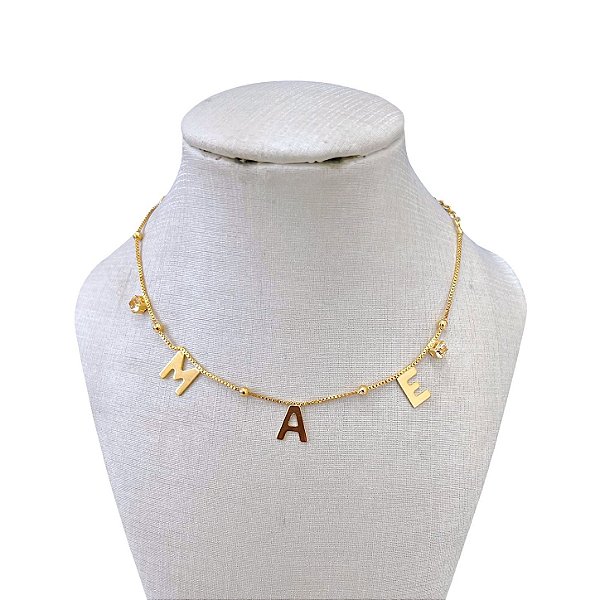Choker Folheada Ouro 18k Mãe