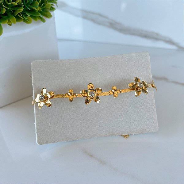Choker Folheada Ouro 18k Fita Flores