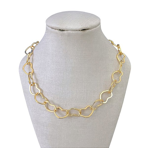 Choker Folheada Ouro 18k e Prata 925 Elos Corações