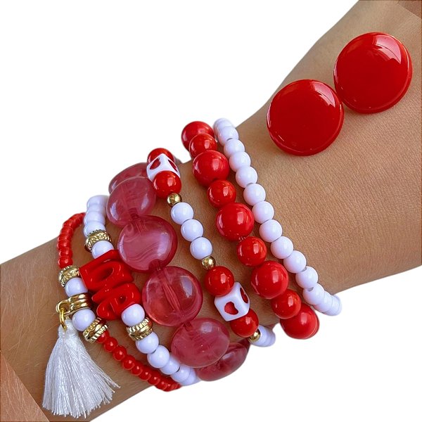 Conjunto Brinco e Kit Pulseiras