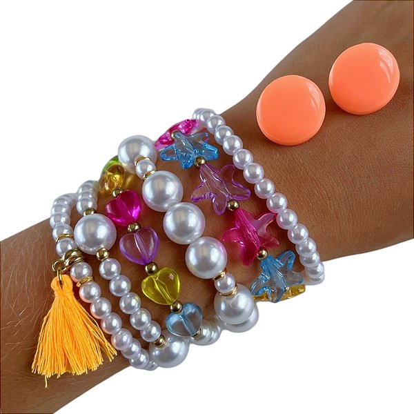 Conjunto Brinco e Kit Pulseiras