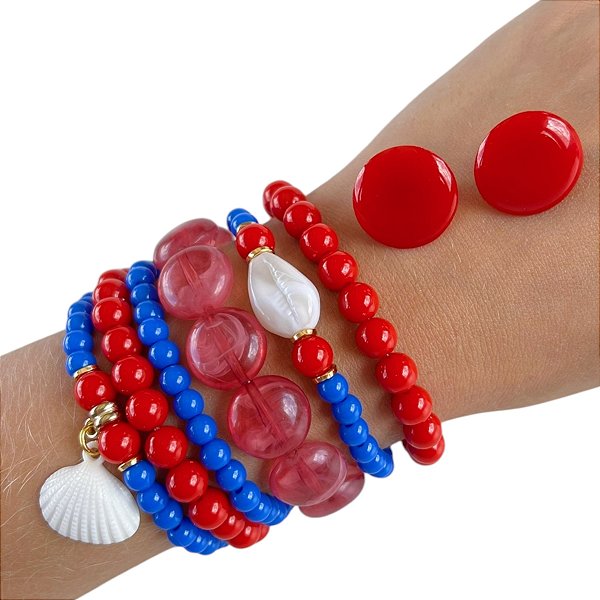 Conjunto Brinco e Kit Pulseiras
