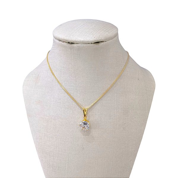 Colar Folheado Ouro 18k e Prata 925 Ponto de Luz Redondo Alto