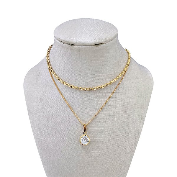 Colar Duplo Folheado Ouro 18k e Prata 925 Cordão Baiano Ponto de Luz