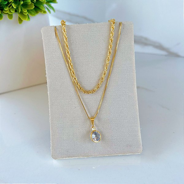 Colar Duplo Folheado Ouro 18k Ponto de Luz