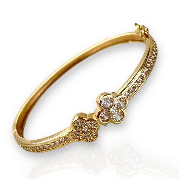 Bracelete Folheado Ouro 18k e Prata 925 Inspired Trevos Cravejado