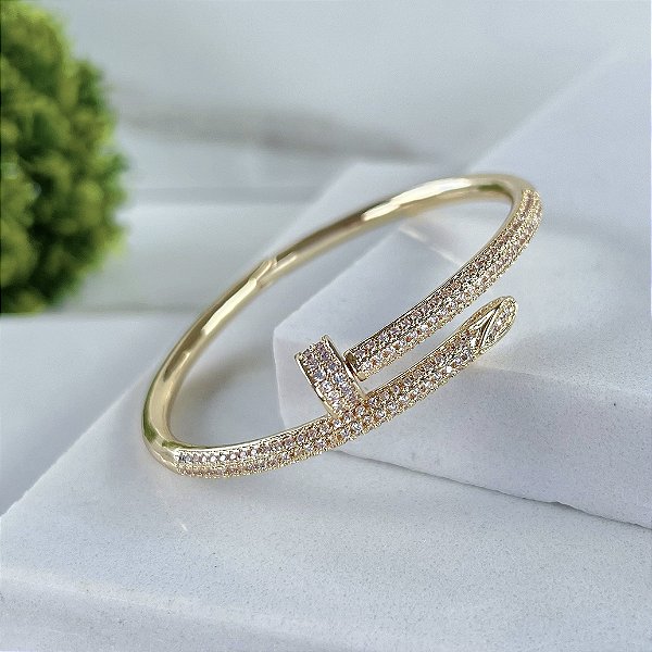 Bracelete Folheado Ouro 18k e Prata 925 Inspired Prego Cravejado